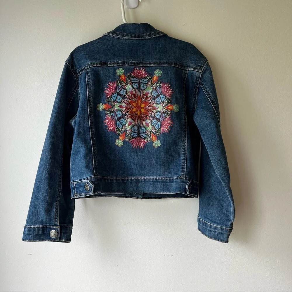 Disney Encanto Girls Denim Jacket Size 6/6X | Butterfly Floral Back Graphic Jean - Picture 10 of 11